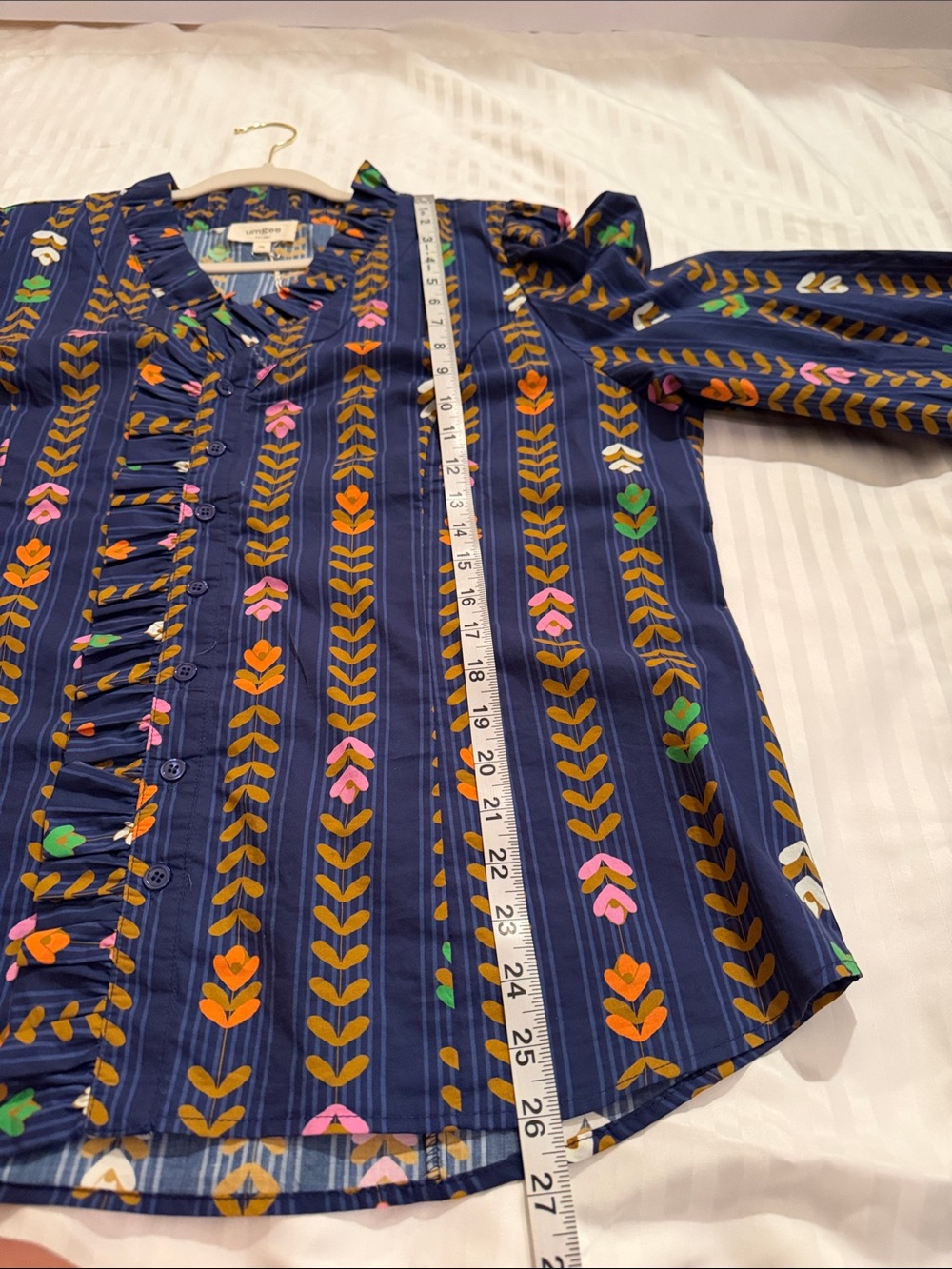 Umgee Navy Floral-Print Ruffle Front Blouse - Picture 9 of 15